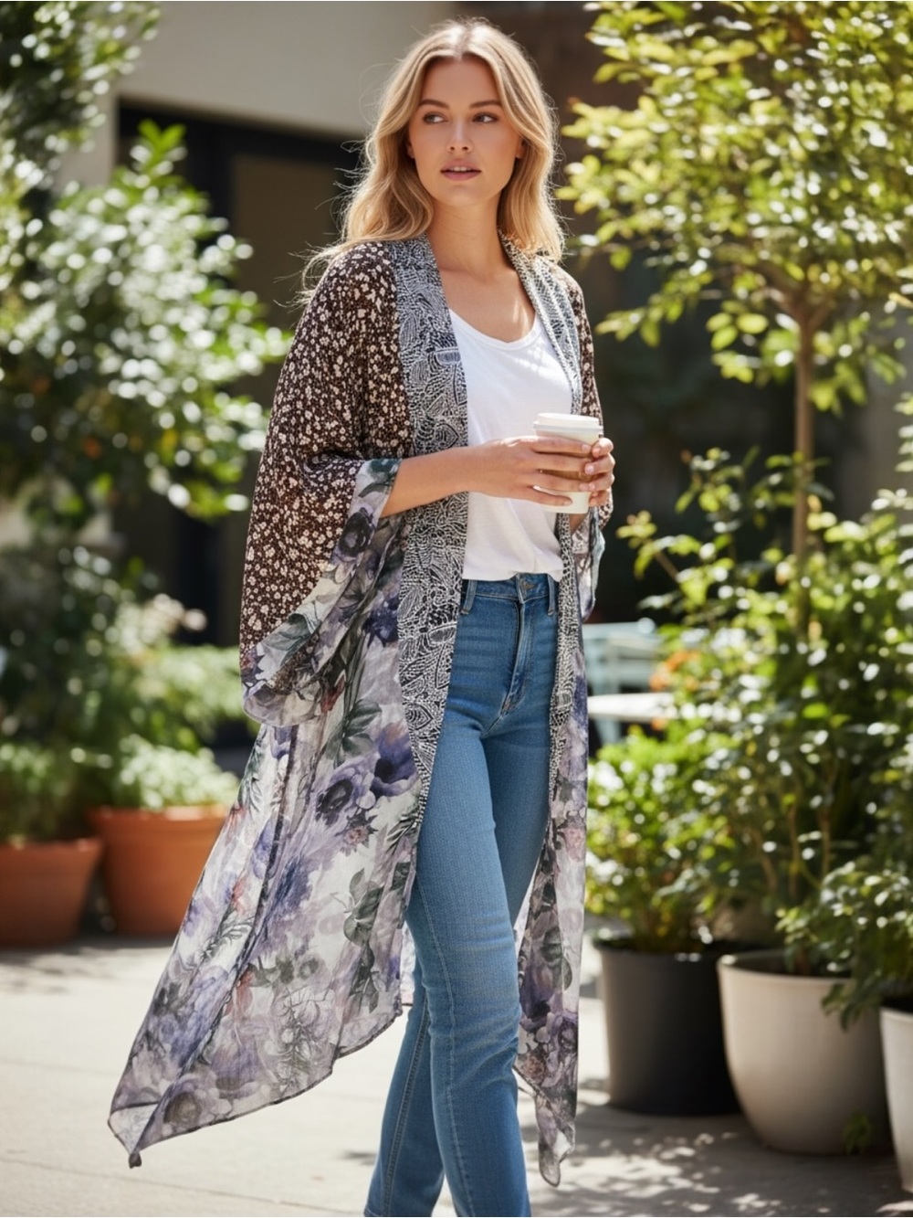 Umgee Duster Kimono Mixed Print Cardigan XL / 1XL